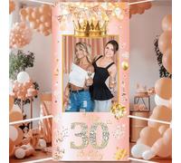 POPOYU 30th Birthday Decorations,Rose Gold Birthday Banner Party Photo Booth Props,Giant Fabric 30th BirthdayParty Photo Booth Frame,Funny Large Selfie Frame for Men Women BirthdayParty Supplies