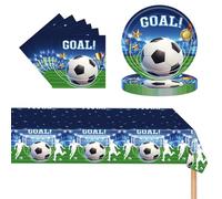 POPOYU 37 Pcs Football Party Tableware Set,Football Birthday Plates and Napkins Sets,Football Table Cloth,FootballTheme Tableware Set,Soccer Party Tableware for FootballFans Party Supplies