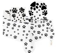 POPOYU 37Pcs Jungle Safari Animal Paper Tableware Set,Dog Paw Print Table Cloth,Paper Plates 9 Inch,Napkins,Paw Print Party Tableware for Jungle Safari Animal Wild One Birthday Hen Party Supplies