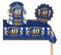 POPOYU 37Pcs Navy Blue Gold 40th Birthday Tableware Set,40th Birthday Napkins Blue and Gold,40th BlueGold Table Cloth,40thBirthday Paper Plates for Him Her Men Women BirthdayGift Party Supplies