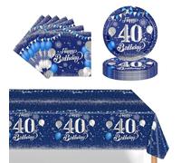 POPOYU 37Pcs Navy Blue Silver 40th Birthday Tableware Set,40th Birthday Napkins Blue and Silver,40th BlueSilver Table Cloth,40thBirthday Paper Plates for Him Her Men Women BirthdayGift Party Supplies