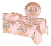 POPOYU 37Pcs Rose Gold 40th Birthday Tableware Set,Happy Birthday Party Dinnerware Set,Rose Gold Paper Plates 9 Inch Napkins Table Cloth for Women,Her 40th birthday Gifts Party Supplies