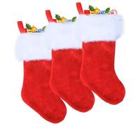 POPOYU 3Pcs Luxury Plush Red Christmas Stockings Set,Extra Thick Red Velvet Large Christmas Socks with White Soft Plush Cuff,Hanging Sack Xmas Fireplace Decorations for Christmas Home Party Supplies