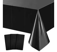 POPOYU 3Pcs Metallic Black Foil Table Cloth,54x108 Inch Rectangle Party Table Cover Tablecloth Golden Tableware Black Table Decoration for Christmas,Wedding,Birthday,Halloween,New Year Party Supplies
