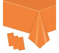 POPOYU 3Pcs Orange Table Cloths for Party, 137x274cm Large Rectangular Tablecloths, Solid Color Tablecloth, Wipe Clean|Waterproof|Oilproof Table Cover for Parties, Daily Use, Outdoor Picnic