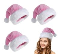 POPOYU 3Pcs Pink Christmas Hats for Adults,Luxury Santa Hats Plush Christmas Santa Claus Hats,Fancy Dress Santa Costume,Velvet Comfy Santa Outfit for New Year Xmas Party Supply,Thicken Fur Decoration