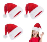 POPOYU 3Pcs Red Christmas Hats for Kids,Luxury Santa Hats Plush Christmas SantaClaus Hat,Fancy Dress Santa Costume,Velvet Comfy Santa Outfit for New Year Xmas Party Supply,Thicken Fur Decoration