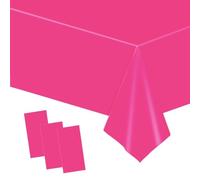 POPOYU 3Pcs Rose Red Table Cloths for Party, 137x274cm Large Rectangular Tablecloths, Solid Color Tablecloth, Wipe Clean|Waterproof|Oilproof Table Cover for Parties, Daily Use, Outdoor Picnic