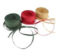 POPOYU 3Rolls 150M Christmas Raffia Paper Ribbon,Natural Green Red Raffia Paper String Packing Ribbon Raffia Yarn Christmas Matte Raffia Twine Ribbons for Gift Wrapping Christmas Party Supplies