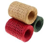 POPOYU 3Rolls 300M Christmas Raffia Paper Ribbon,Natural Green Red Raffia Paper String Packing Ribbon Raffia Yarn Christmas Matte Raffia Twine Ribbons for Gift Wrapping Christmas Party Supplies