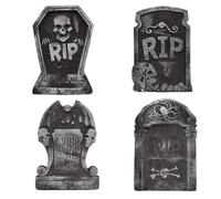 POPOYU 4 Pack Halloween Foam Grave Stones,Outdoor Halloween RIP Garden Gravestones Decorations,Vintage Graveyard Large Tombstones Yard Sign Headstone for Halloween.Indoor Outdoor Decoration