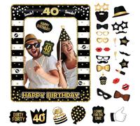 POPOYU 40th Birthday Decorations Men Women,Black Gold Inflatable Selfie Frame&34Pcs 40th Birthday Photo Booth Props,Giant Inflatable Party Photo Booth Frame for 40thBirthday Party Decoration