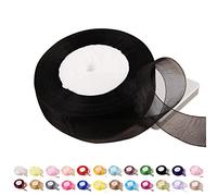 POPOYU 45m Black Organza Ribbon 25mm,Organza Chiffon Ribbon,Clear Chiffon Ribbon Christmas Ribbon Hair Ribbon Gift Wrap Ribbon Organza for Crafting,Making Wreath,Hair Bows,Gift Wrapping,Wedding