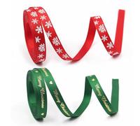 POPOYU 5 Yards Christmas Ribbons,2 Rolls 10mm Wide Satin Ribbon for Gift Wrapping,Merry Christmas Tree Red Green Ribbons for DIY Craft,Satin Fabric Ribbon for Christmas Party Decor(C)