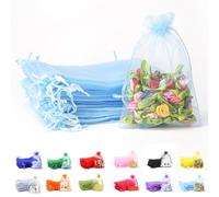 POPOYU 50Pcs Baby Blue Organza Gift Bags,7x9 Small Organza Gift Pouches Drawstring Bags,Jewellery Sheer Bags Tulle Fabric Pouches Wedding Favour Bags for Christmas Halloween Birthday Goodie Gifts