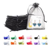 POPOYU 50Pcs Black Organza Gift Bags,7x9 Small Organza Gift Pouches Drawstring Bags,Jewellery Sheer Bags Tulle Fabric Pouches Wedding Favour Bags for Christmas Halloween Birthday Goodie Gifts