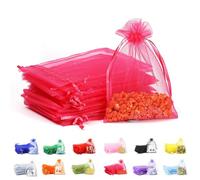 POPOYU 50Pcs Hot Pink Organza Gift Bags,7x9 Small Organza Gift Pouches Drawstring Bags,Jewellery Sheer Bags Tulle Fabric Pouches Wedding Favour Bags for Christmas Halloween Birthday Goodie Gifts