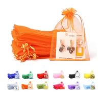 POPOYU 50Pcs Orange Organza Gift Bags,7x9 Small Organza Gift Pouches Drawstring Bags,Jewellery Sheer Bags Tulle Fabric Pouches Wedding Favour Bags for Christmas Halloween Birthday Goodie Gifts