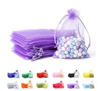 POPOYU 50Pcs Purple Lilac Organza Gift Bags,7x9 Small Organza Gift Pouches Drawstring Bags,Jewellery Sheer Bags Tulle Fabric Pouches Wedding Favour Bags for Christmas Halloween Birthday Goodie Gifts