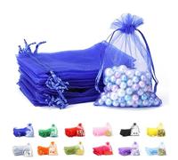 POPOYU 50Pcs Royal Blue Organza Gift Bags,7x9 Small Organza Gift Pouches Drawstring Bags,Jewellery Sheer Bags Tulle Fabric Pouches Wedding Favour Bags for Christmas Halloween Birthday Goodie Gifts