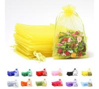 POPOYU 50Pcs Yellow Organza Gift Bags,7x9 Small Organza Gift Pouches Drawstring Bags,Jewellery Sheer Bags Tulle Fabric Pouches Wedding Favour Bags for Christmas Halloween Birthday Goodie Gifts