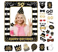 POPOYU 50th Birthday Decorations Men Women,Black Gold Inflatable Selfie Frame&34Pcs 50th Birthday Photo Booth Props,Giant Inflatable Party Photo Booth Frame for 50thBirthday Party Decoration