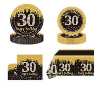 POPOYU 53Pcs Black Gold 30th Birthday Party Tableware Set,Black Gold Table Cloth,Cups,30th Birthday Plates and Napkins Sets,30thBirthday Decorations for Men Women Birthday Gifts Party Supplies