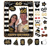 POPOYU 60th Birthday Decorations Men Women,Black Gold Inflatable Selfie Frame&34Pcs 60th Birthday Photo Booth Props,Giant Inflatable Party Photo Booth Frame for 60thBirthday Party Decoration