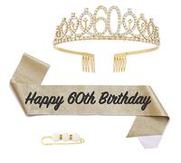 POPOYU 60th Birthday Queen Sash and Tiara,Gold 60th Birthday Crown and Sash for Her,Women 60thBirthday Decorations Party Accessories,BirthdayCrown Costume Set for Women 60th.Birthday Gifts