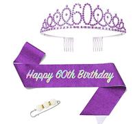 POPOYU 60th Birthday Queen Sash and Tiara,Purple 60th Birthday Crown and Sash for Her,Women 60thBirthday Decorations Party Accessories,BirthdayCrown Costume Set for Women 60th.Birthday Gifts