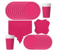 POPOYU 69Pcs Hot Pink Party Paper Tableware Set,Rose Pink Party Paper Plates Tablecloth Paper.Cups and Napkins Tableware Set for Pink.Girls Princess Birthday Party.Supplies Table Decoration(16 Guests)