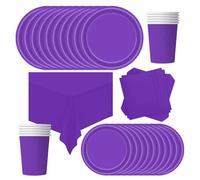 POPOYU 69Pcs Purple Party Paper Tableware Set,Royal Purple Party Paper Plates Tablecloth PaperCups and Napkins Tableware Set for Halloween Wedding Birthday PartySupplies Table Decorations(16 Guests)