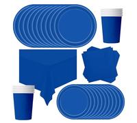 POPOYU 69Pcs Royal Blue Party Paper Tableware Set VJ Day 80th Anniversary Decorations,Blue Paper Plates,Tablecloth,Cups & Napkins for Birthday,Union Jack Royal Party Supplies Table Decor (16 Guests)