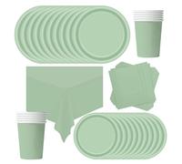 POPOYU 69Pcs Sage Green Party Paper Tableware Set,Sage Green Party Paper Plates Tablecloth PaperCups and Napkins Tableware Set for Birthday,Wedding,Bride PartySupplies Table Decorations(16 Guests)