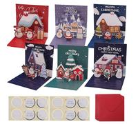 POPOYU 6Pcs 3D Christmas Cards Set,Xmas Greeting Cards with 6 Envelopes 6 Stickers,6 Christmas Designs,DIY Cute Santa Claus Snowman Xmas Folding Gift Cards for Winter Holidays,Xmas,New Year