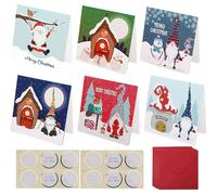 POPOYU 6Pcs Mini Christmas Cards Set,Xmas Greeting Cards with 6 Red Envelopes 6 Stickers,6 Christmas Designs,Cute Santa Claus Snowman Xmas Folding Gift Cards for Winter Holidays,Xmas,New Year