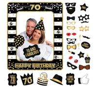 POPOYU 70th Birthday Decorations Men Women,Black Gold Inflatable Selfie Frame&34Pcs 70th Birthday Photo Booth Props,Giant Inflatable Party Photo Booth Frame for 70th Birthday Party Decoration