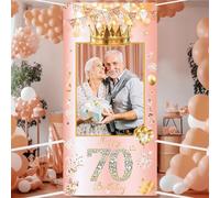 POPOYU 70th Birthday Decorations,Rose Gold Birthday Banner Party Photo Booth Props,Giant Fabric 70th Birthday Party Photo Booth Frame,Funny Large Selfie Frame for Men Women Birthday Party Supplies