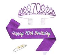 POPOYU 70th Birthday Queen Sash and Tiara,Purple 70th Birthday Crown and Sash for Her,Women 70thBirthday Decorations Party Accessories,BirthdayCrown Costume Set for Women 70th.Birthday Gifts