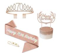 POPOYU 70th Birthday Tiara and Sash,Rose Gold 70th Birthday Crown,Birthday Queen Sash,Sweet 70 Birthday& Sash for for Her Women Birthdays Accessories Gifts Party Costume Decoration