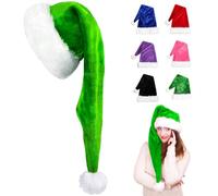 POPOYU 75cm Christmas Hats Santa Hat for Adults,Deluxe Velvet Xmas Santa Claus Hat,Unisex Velvet Comfort Christmas Party Hat Thicken Classic Fur for New Year Festive Christmas Party Supplies(Green)