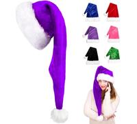 POPOYU 75cm Christmas Hats Santa Hat for Adults,Deluxe Velvet Xmas Santa Claus Hat,Unisex Velvet Comfort Christmas Party Hat Thicken Classic Fur for New Year Festive Christmas Party Supplies(Purple)