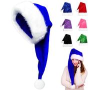 POPOYU 75cm Christmas Hats Santa Hat for Adults,Deluxe Velvet Xmas Santa Claus Hat,Unisex Velvet Comfort Christmas Party Hats Thicken Classic Fur for New Year Festive Xmas Party Supplies(Blue)