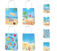POPOYU 8Pcs Summer Swimming Pool Gift Bags,Pool Party Gift Bags,Beach Party Kraft Paper Tote Bags with Handles,Under the Sea PartyBag for PoolParty Accessories Wrapper Boxes