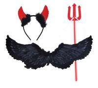 POPOYU Angel Wings with Halo and Fairy Wand,80x35cm Dark Devil Costume Fancy Dress for Women,Feather Wings Angel for Girls Carnival Themed Party,Halloween Christmas Fallen Angel Cosplay for Kids