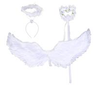 POPOYU Angel Wings with Halo and Fairy Wand,80x35cm White Angel Costume Fancy Dress for Women,Feather Wings Angel for Girls Carnival Themed Party,Halloween Christmas Fallen Angel Cosplay for Kids