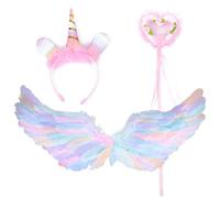 POPOYU Angel Wings with Halo and Fairy Wand,80x35cm White Unicorn Angel Costume Fancy Dress for Kids,Feather Wings Angel for Girls Carnival Themed Party,Halloween Christmas Fallen Angel Cosplay