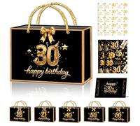 POPOYU Black Gold 30th Birthday Gift Bag with 30thBirthday Wrapping Paper and Birthday Card,Ribbon,30th Birthday Wrapping Paper for Women,Tissue Paper Sheets for BirthdayGifts Wrapping,DIY Art Crafts