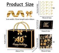 POPOYU Black Gold 30th Birthday Gift Bag with 40thBirthday Wrapping Paper and Birthday Card,Ribbon,30th Birthday Wrapping Paper for Women,Tissue Paper Sheets for BirthdayGifts Wrapping,DIY Art Crafts
