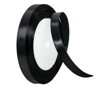 POPOYU Black Satin Ribbon 10mm for Gift Wrapping,23 Meters Black Hair Ribbon Cake Bows,Solid Color Fabric Polyester SatinRibbon for Balloons,Halloween,Birthday Party Decoration